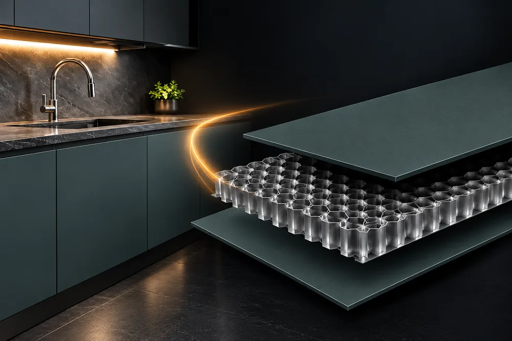 Cánh & mặt bàn – ảnh cận kết cấu tủ bếp inox (ảnh tạm, sẽ thay bằng ảnh chụp vật liệu)