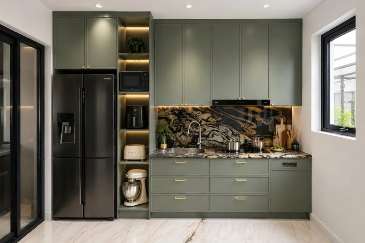 Khoang chậu rửa & máy rửa bát trong hệ tủ bếp inox đã thi công