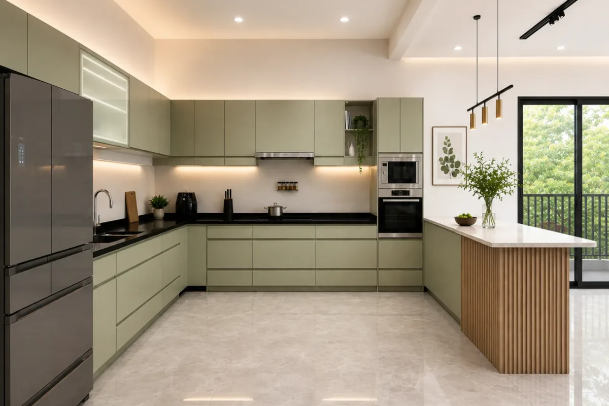 Khoang bếp nấu trong hệ tủ bếp inox đã thi công