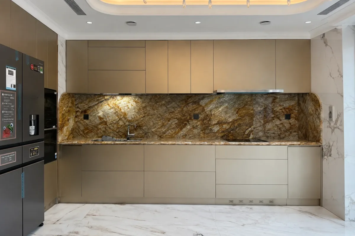 Khoang đảo bếp / quầy bar trong hệ tủ bếp inox đã thi công